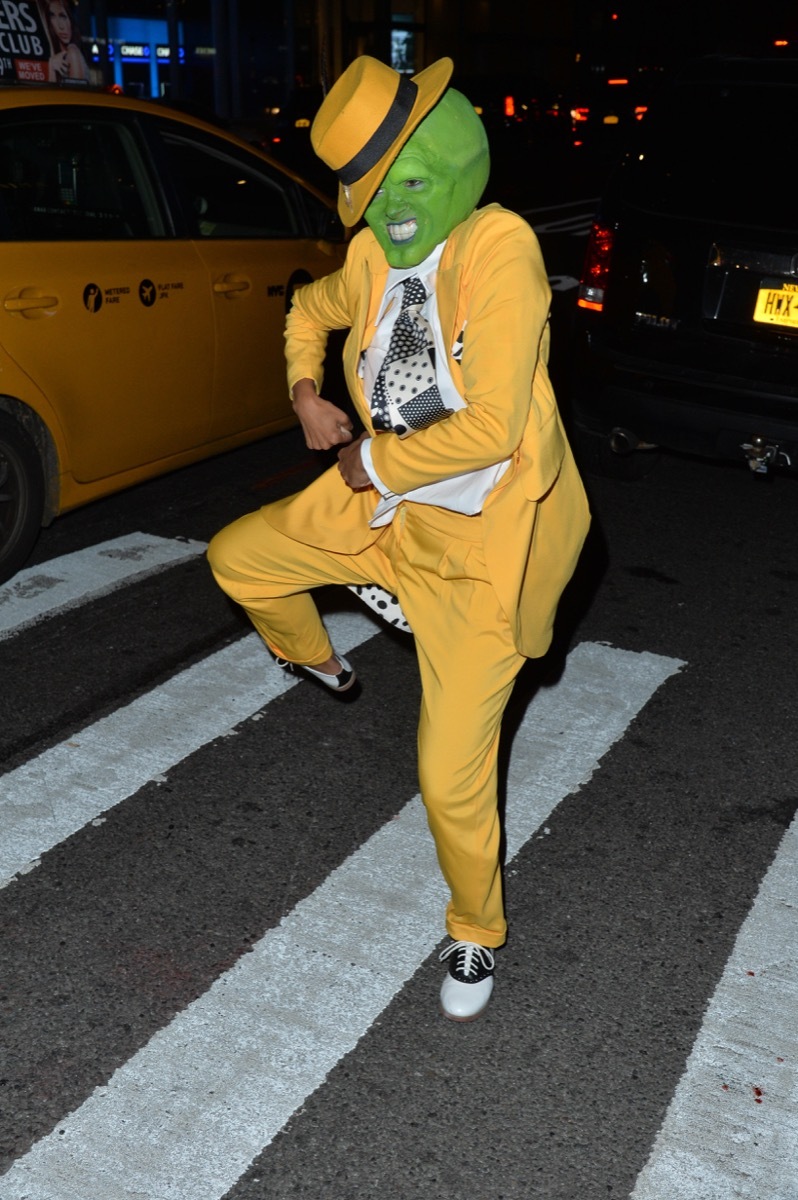 Kat Graham dressed as the mask for halloween