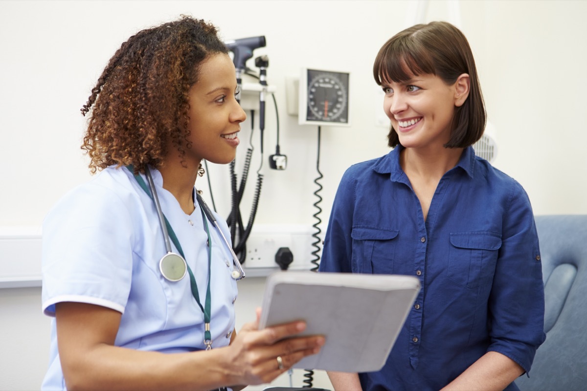 Nurse Showing Patient Test Results On Digital Tablet