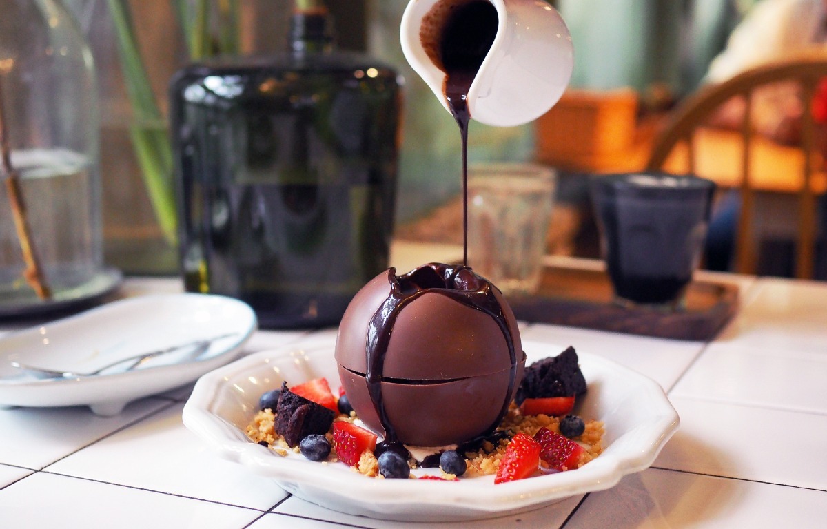 melted chocolate dome dessert 