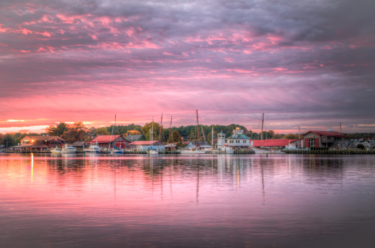 Very purple sunset at the St. Michaels harbor in Maryland