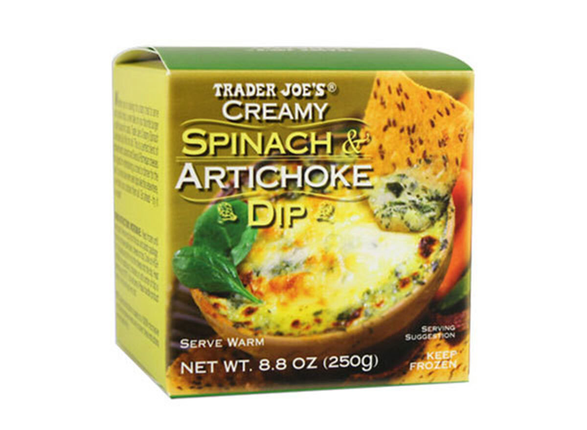 box of frozen trader joe's spinach artichoke dip