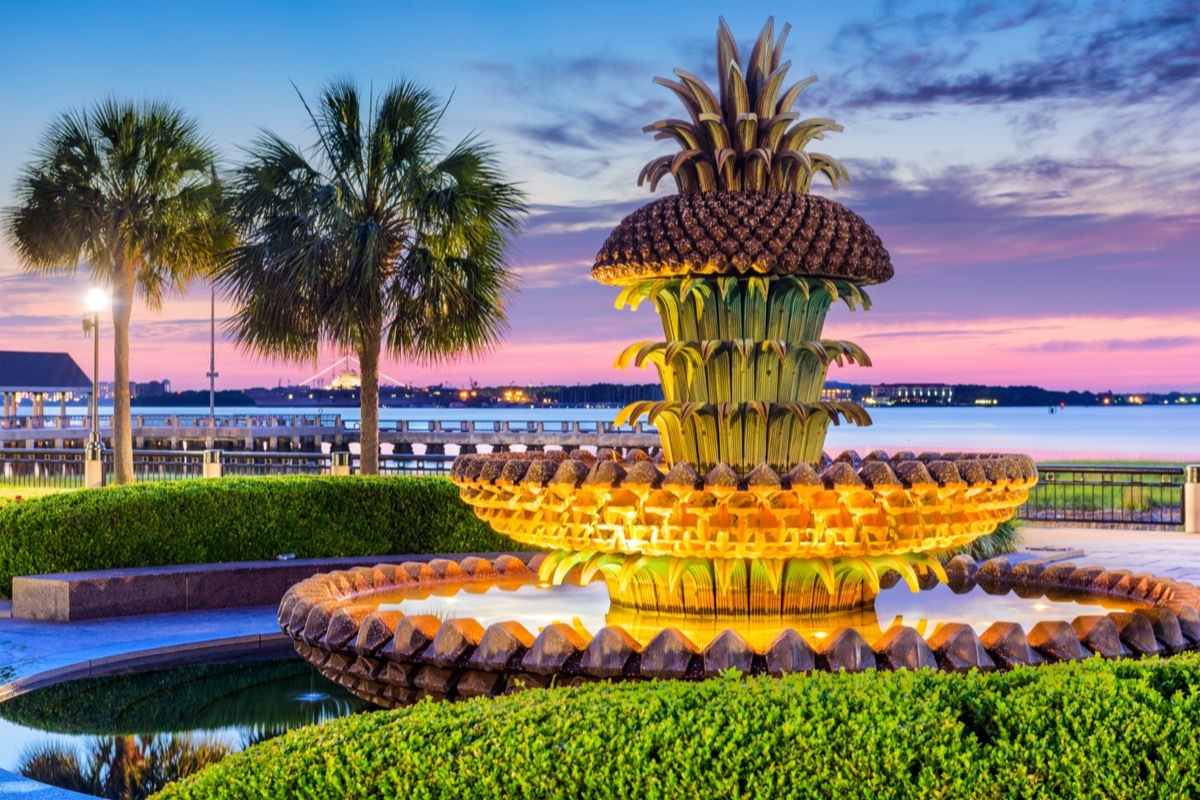 Charleston, South Carolina, USA at the Waterfront Park Pineapple Fountain.