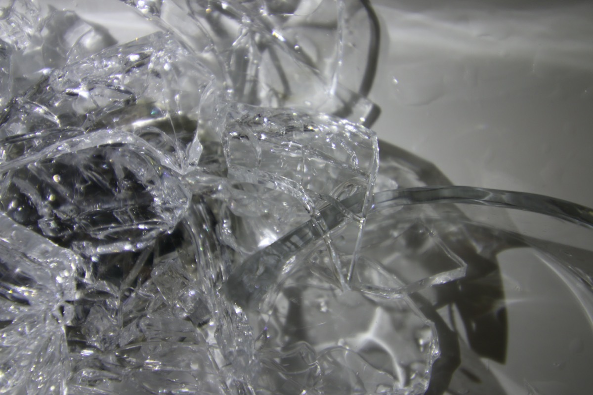 pile of broken glass in sink