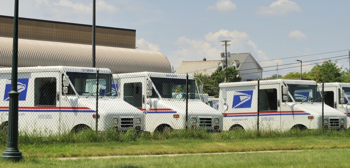 Delivery vehicles parked at the United States Post Office in downtown Rochester, Michigan. With almost 600,000 employees, the United States Postal Service is the second largest civilian employer in the United States.