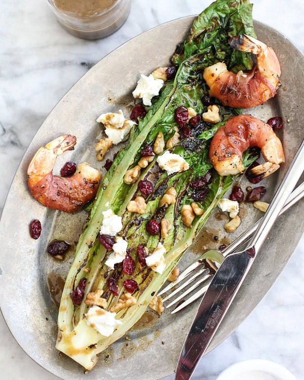 Shrimp recipes Grilled Romaine Salad with Prosciutto Wrapped Shrimp