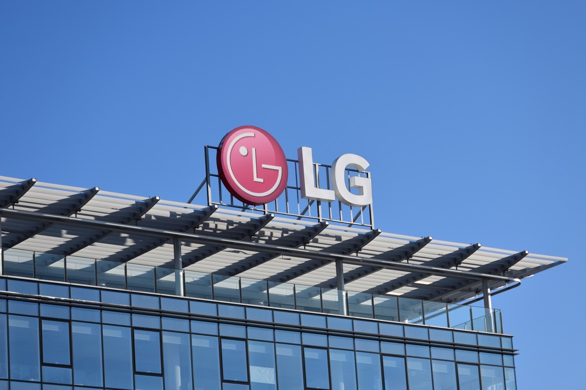 LG Electronics sign, logo, emblem on the facade of LG Electronics Polska Service center, branch of global South Korean company, former GoldStar. WARSAW, POLAND - JANUARY 31, 2021