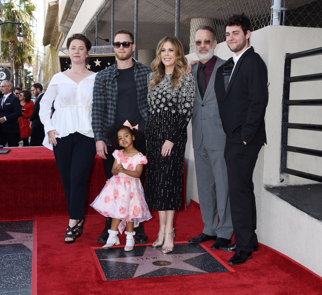 Elizabeth Hanks, Chet Hanks, Chet Hank's daughter, Rita Wilson, Tom Hanks, and Truman Hanks at Wilson's Hollywood Walk of Fame star ceremony in 2019