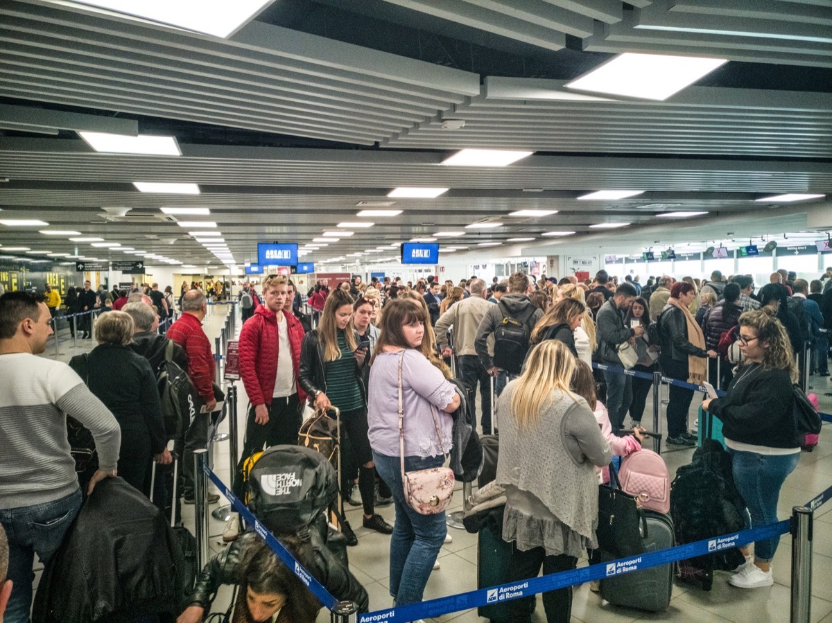 crowded airport security line