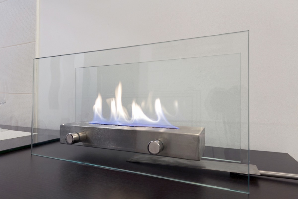 portable glass-encased fireplace