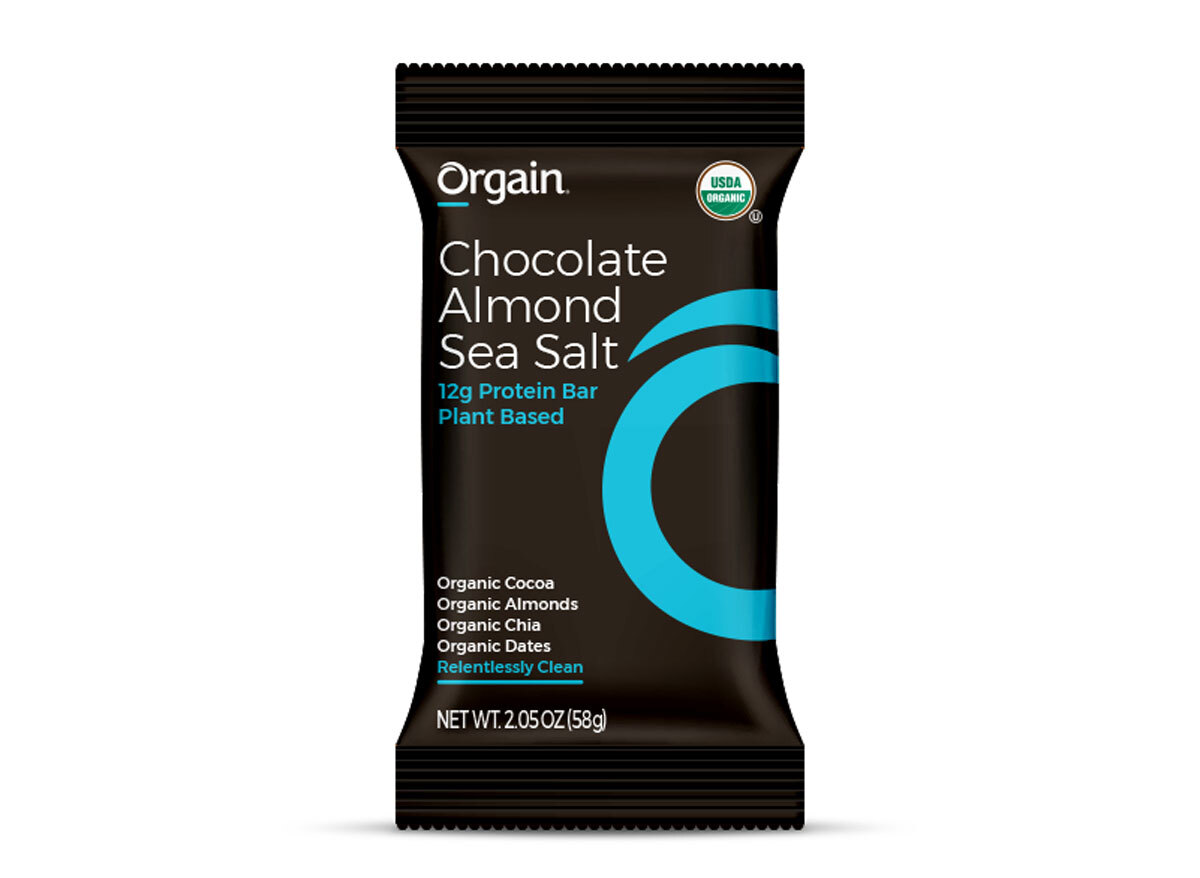 orgain chocolate almond plant based protein bar