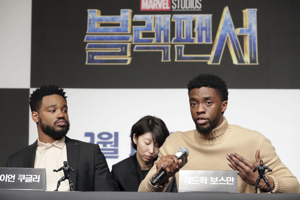 Ryan Coogler and Chawick Boseman at a press conference for the Seoul premiere of 