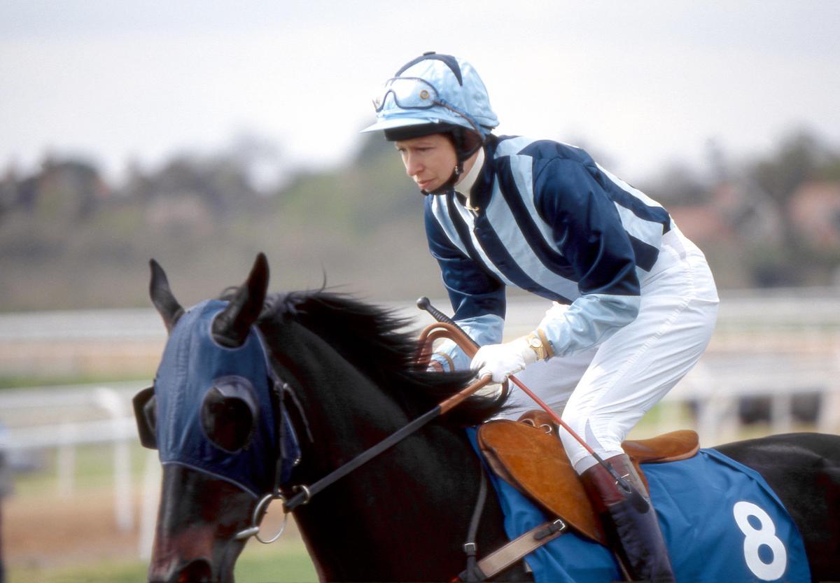 Princess Anne horse jockey racing at Sandown Park, England March 1987