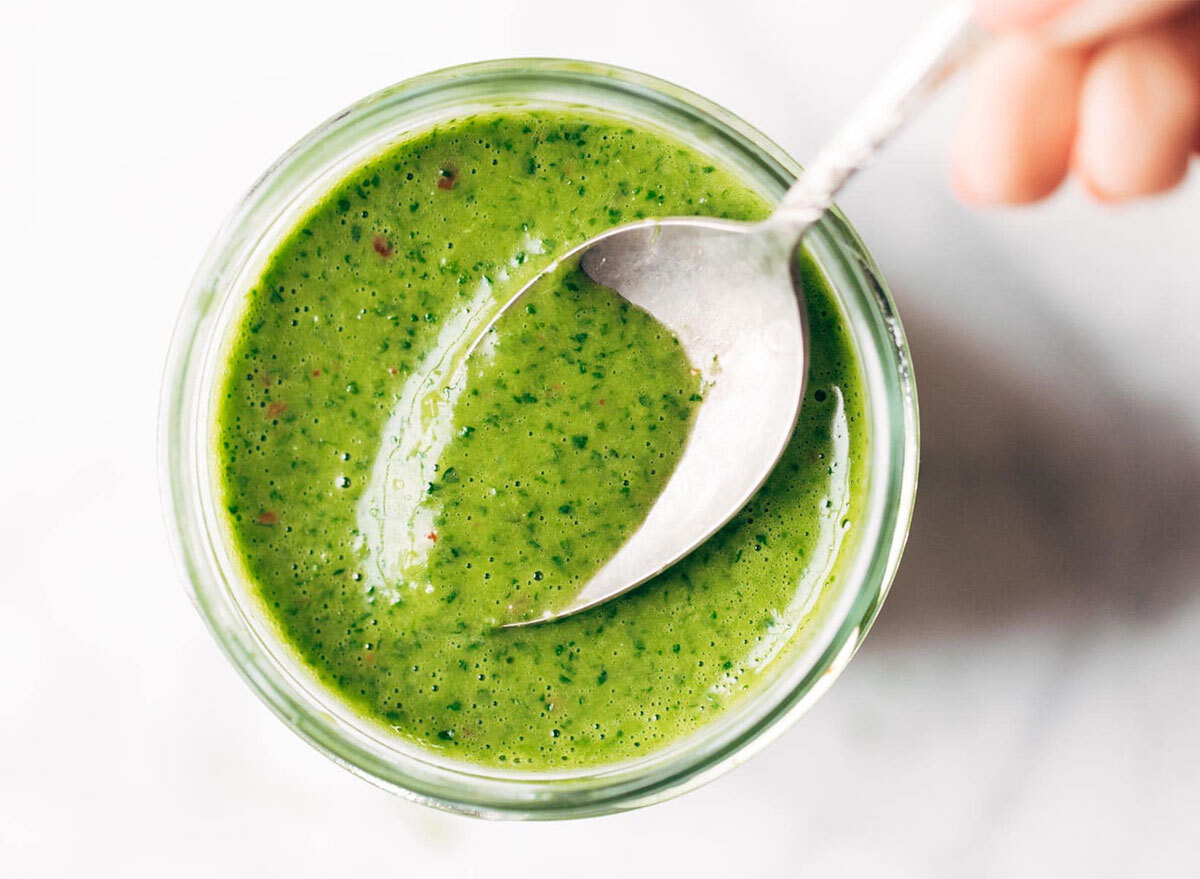 cilantro vinaigrette in jar