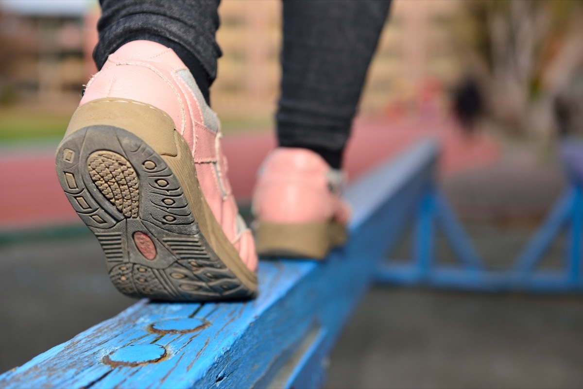 walking on a balance beam