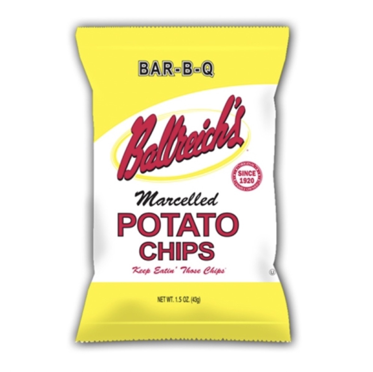 yellow bag of ballreich bar b q potato chips