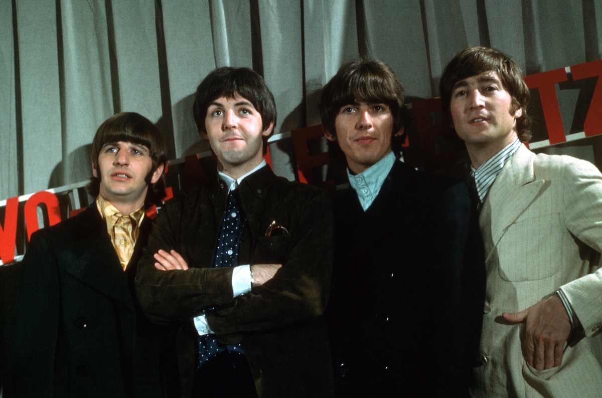 ringo starr, paul mccartney, george harrison and john lennon of the beatles posing, bands against streaming