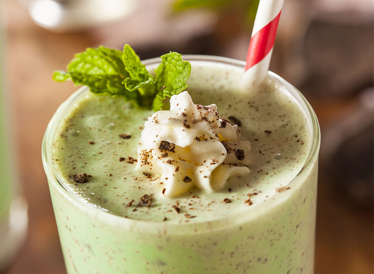 mint chocolate milkshake with straw