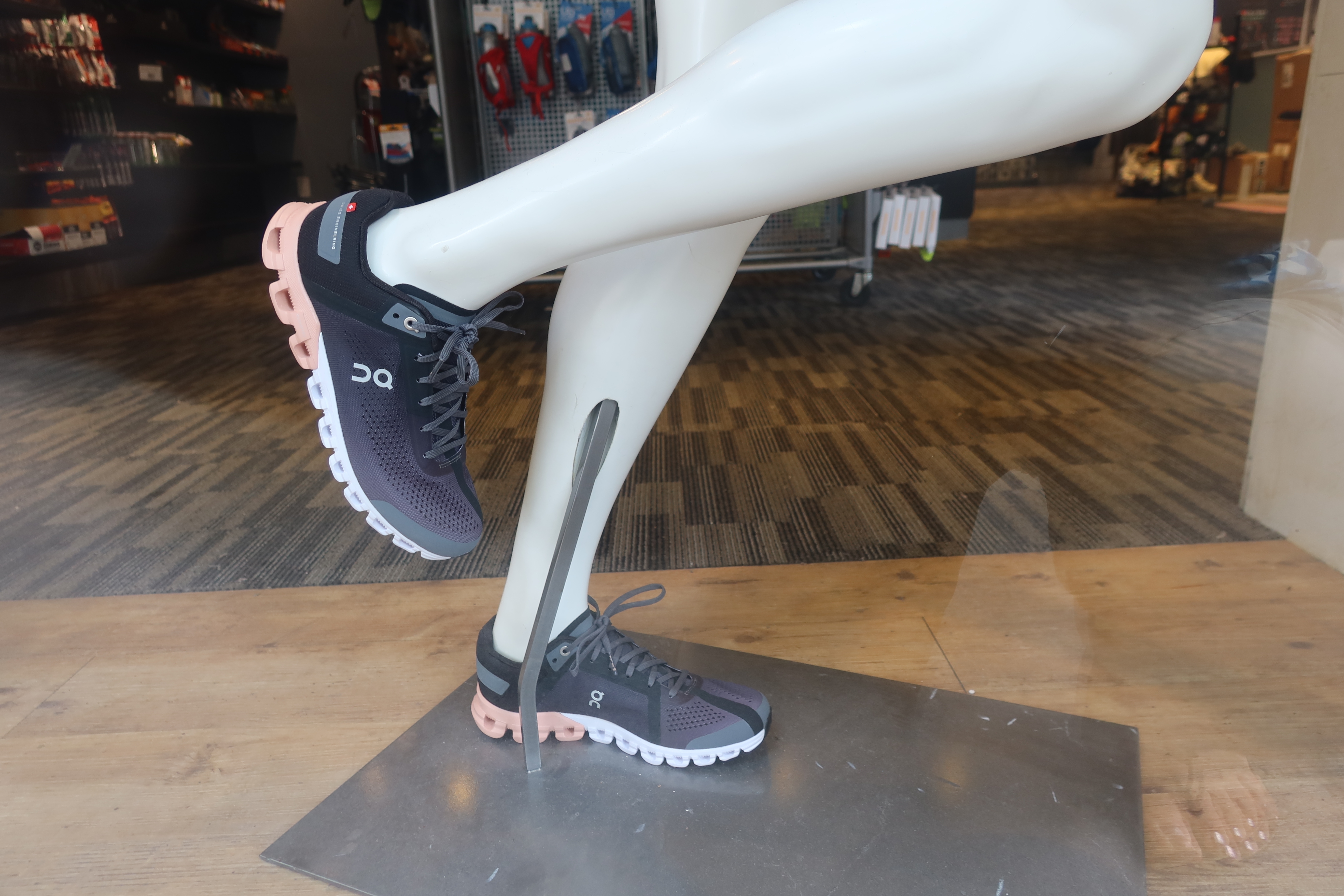 on cloud sneakers in Jackrabbit Manhattan store