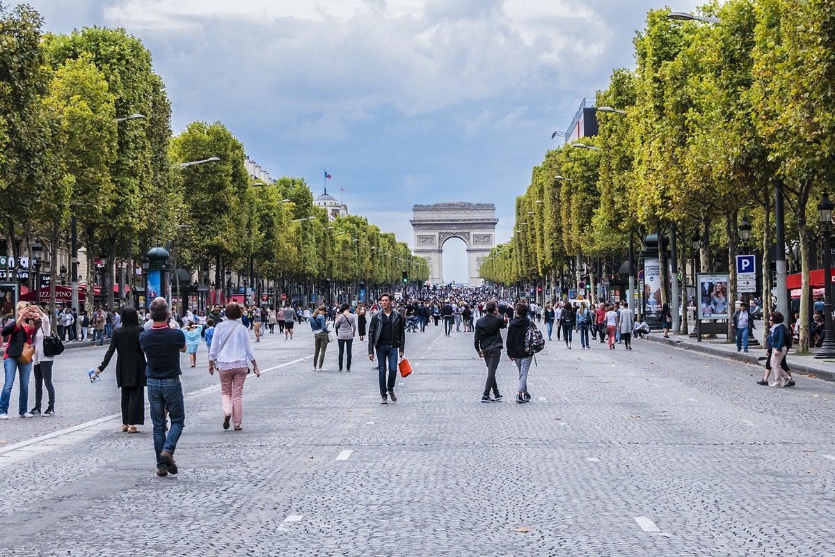 people walking on champ elysees avenue paris