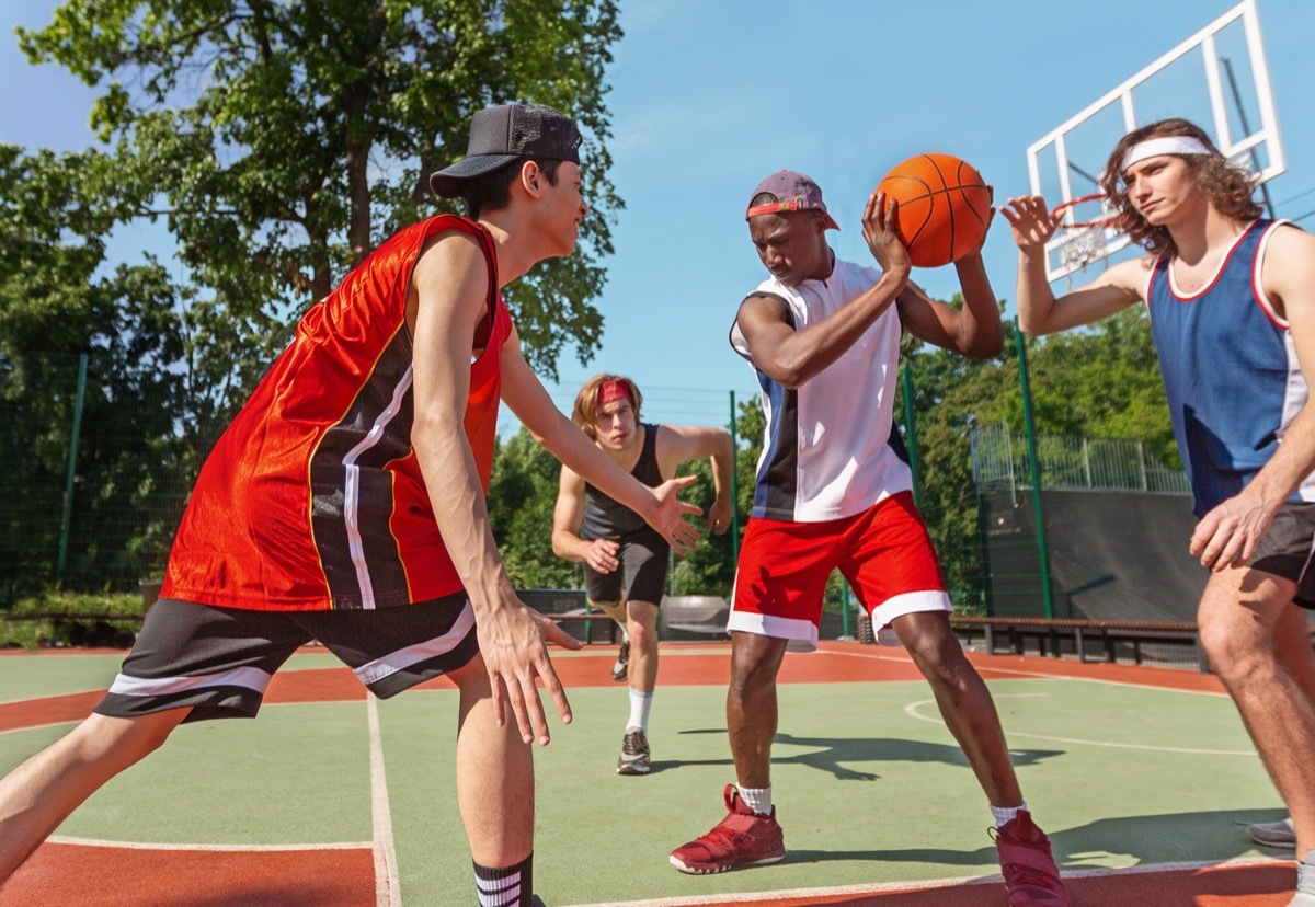 basketball team training for big match at ourdoor sportsground