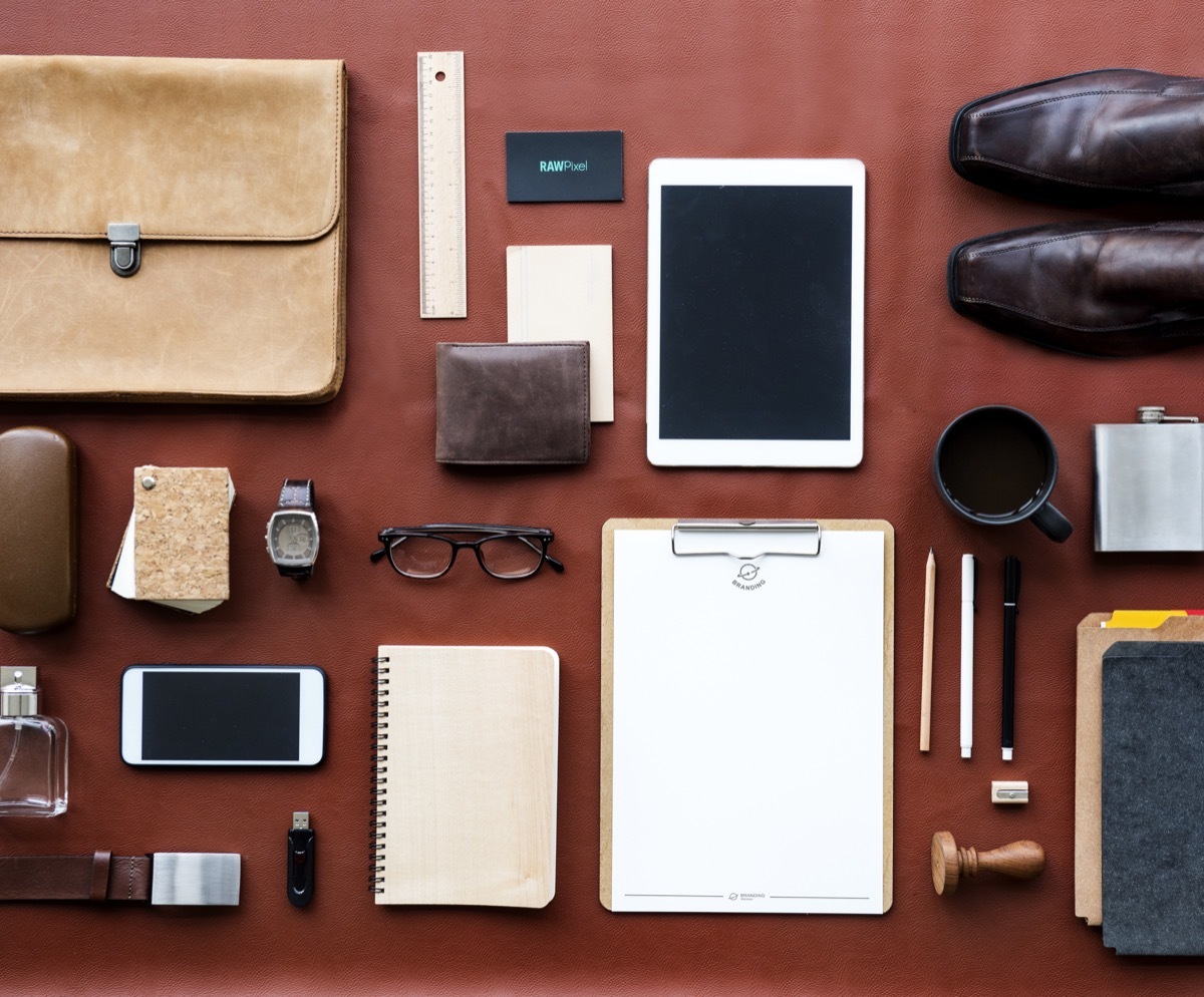 Items organized on a desk for work