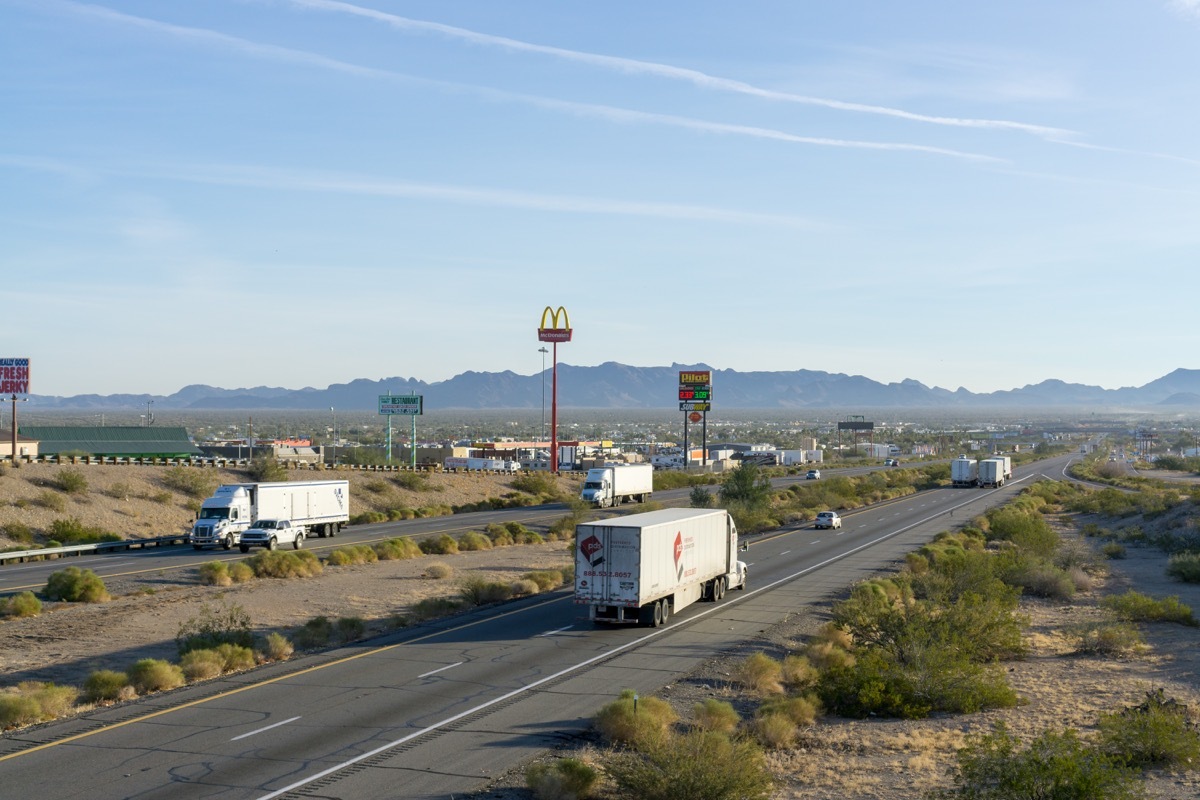 USA, AZ, QUARTZSITE - JAN 19, 2018 - Interstate 10 at the city of Quartzsite - Image