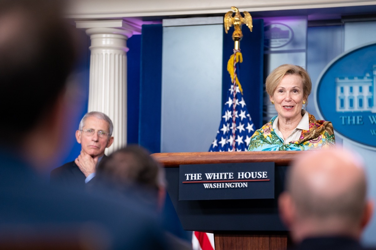 White House Coronavirus Task Force Response Coordinator Deborah Birx answers a reporter's question during the coronavirus update briefing