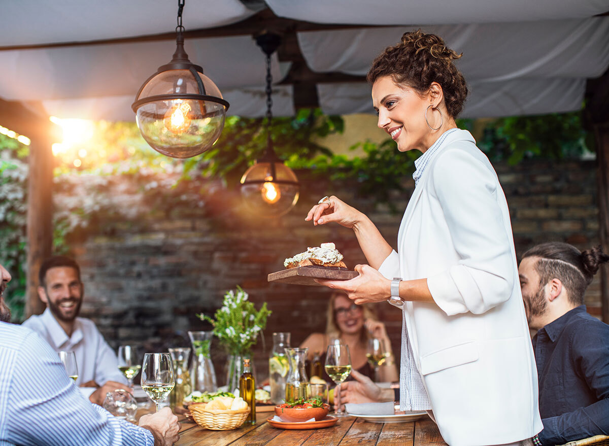 Woman talking at party