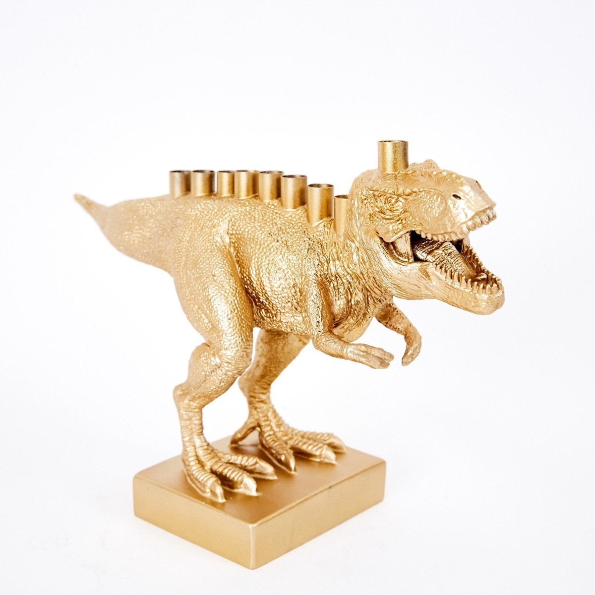 gold dinosaur menorah, hanukkah decorations