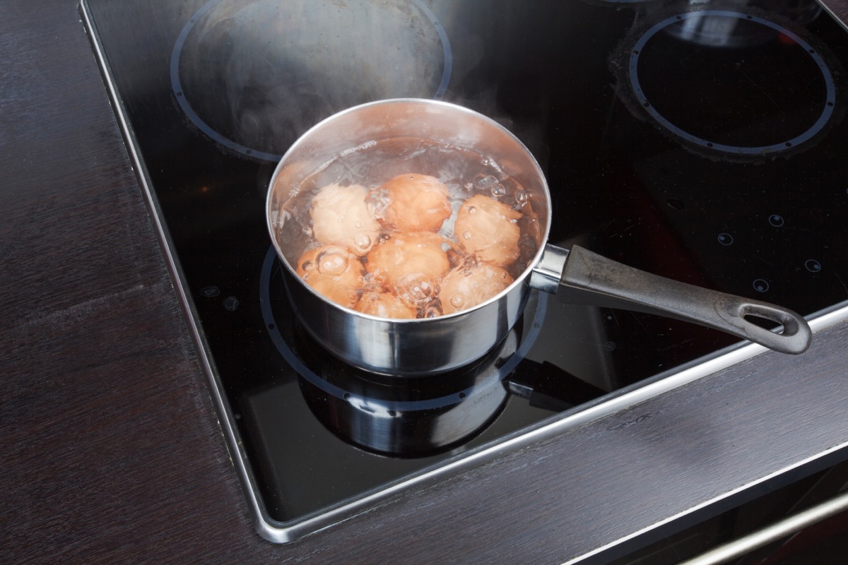 Pot of Hard Boiled Eggs on the Stove