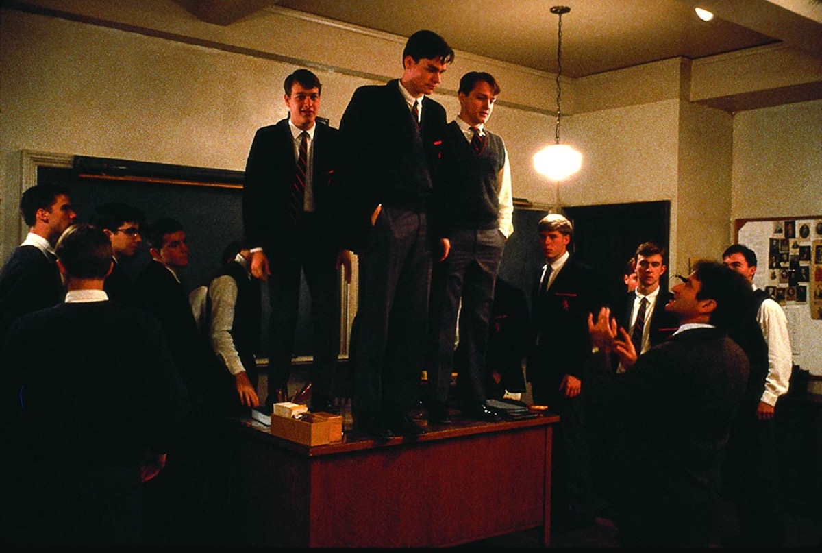 Robin Williams, Robert Sean Leonard, Josh Charles, and Gale Hansen in Dead Poets Society (1989)