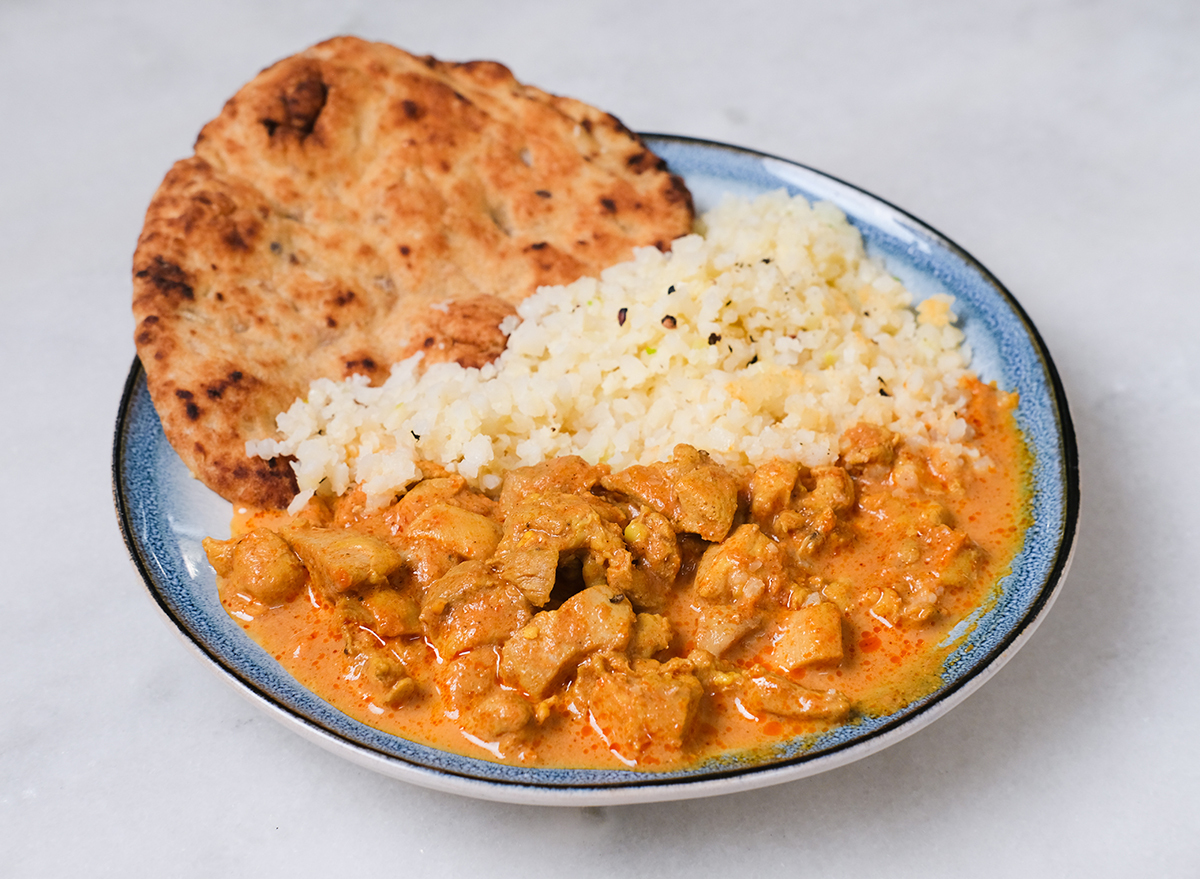 chicken tikka masala with naan bread