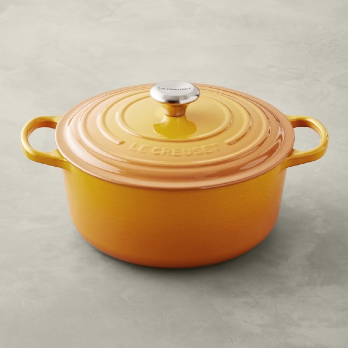 yellow le creuset dutch oven