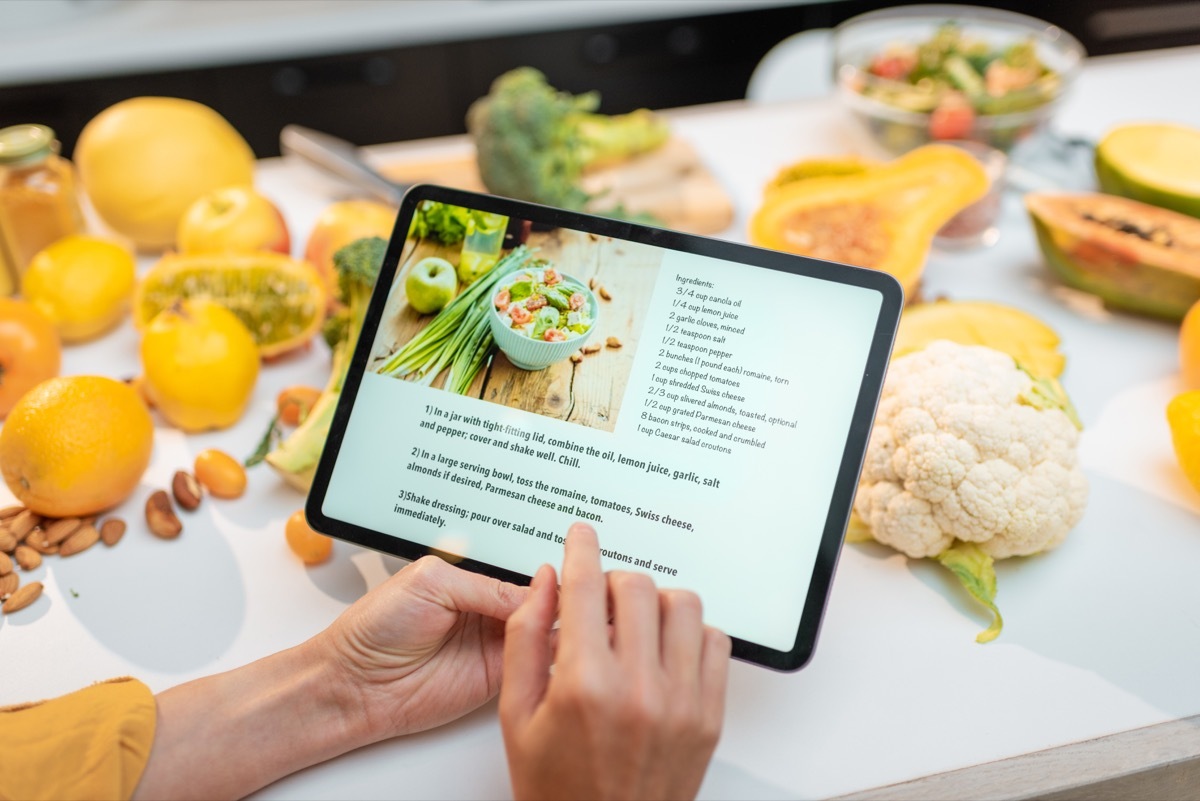 Digital recipes on tablet