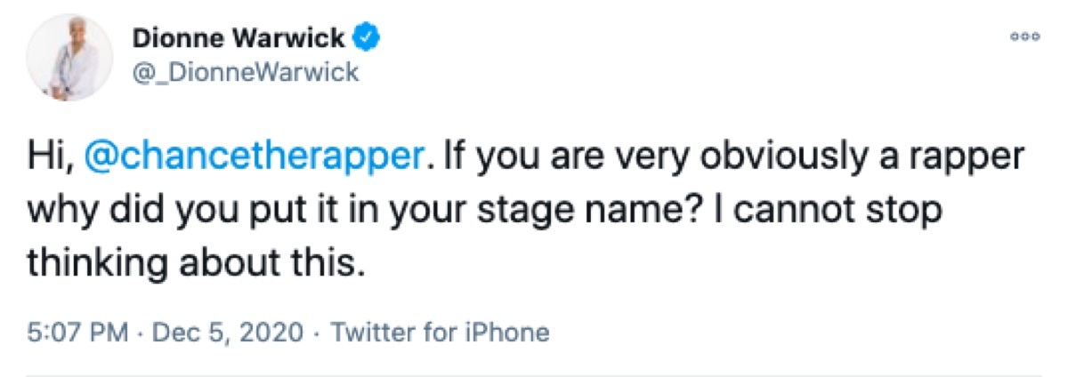 Dionne Warwick Chance the Rapper tweet