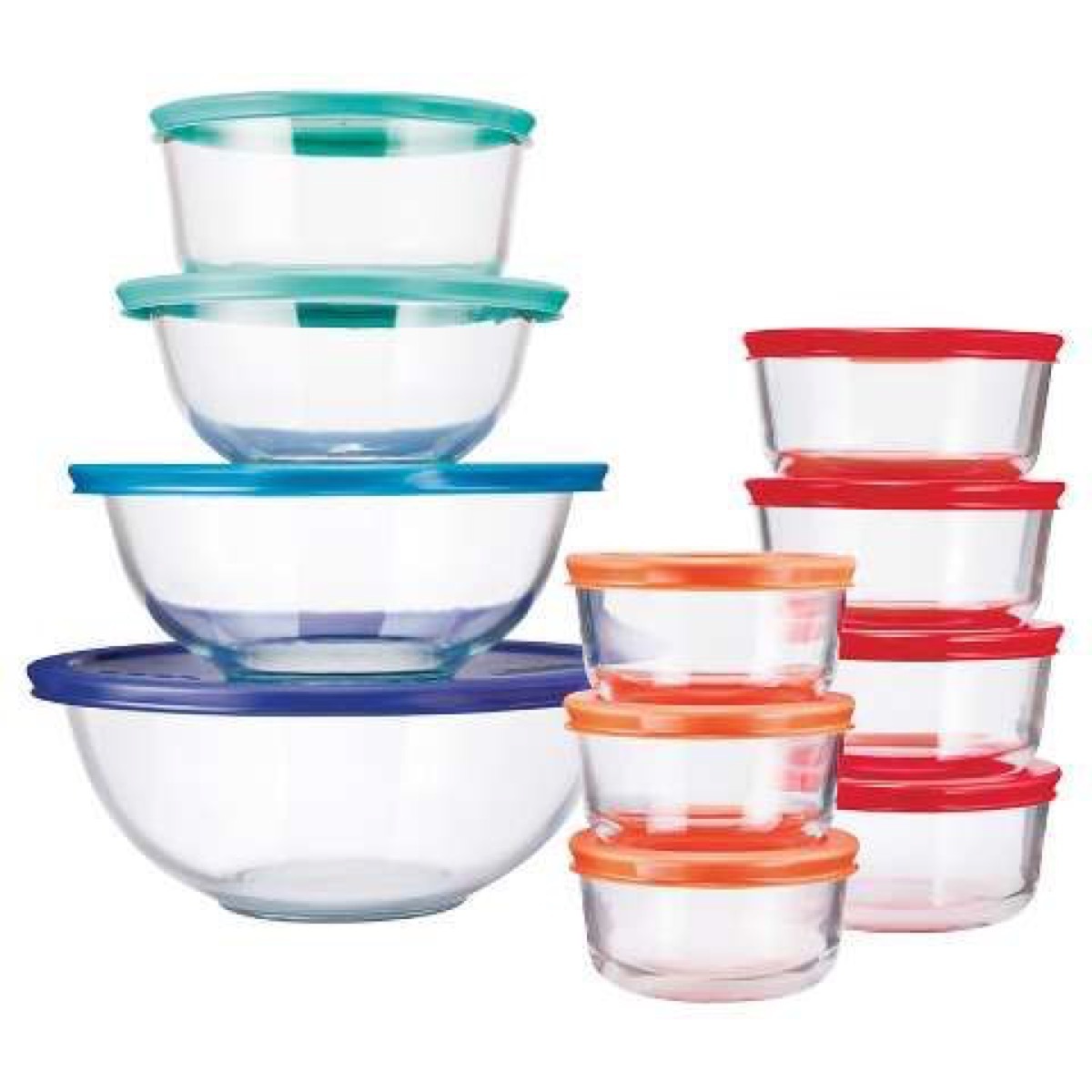 Pyrex 20 piece set white background